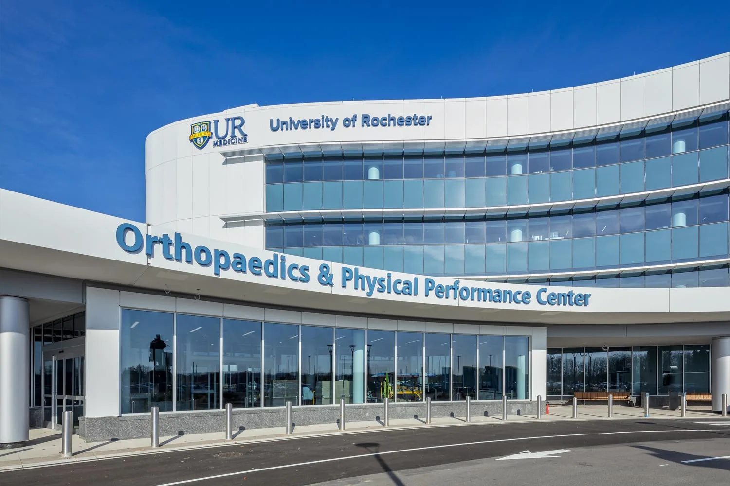 Outside the front of the Orthopedics and Physical Performance Center at University of Rochester