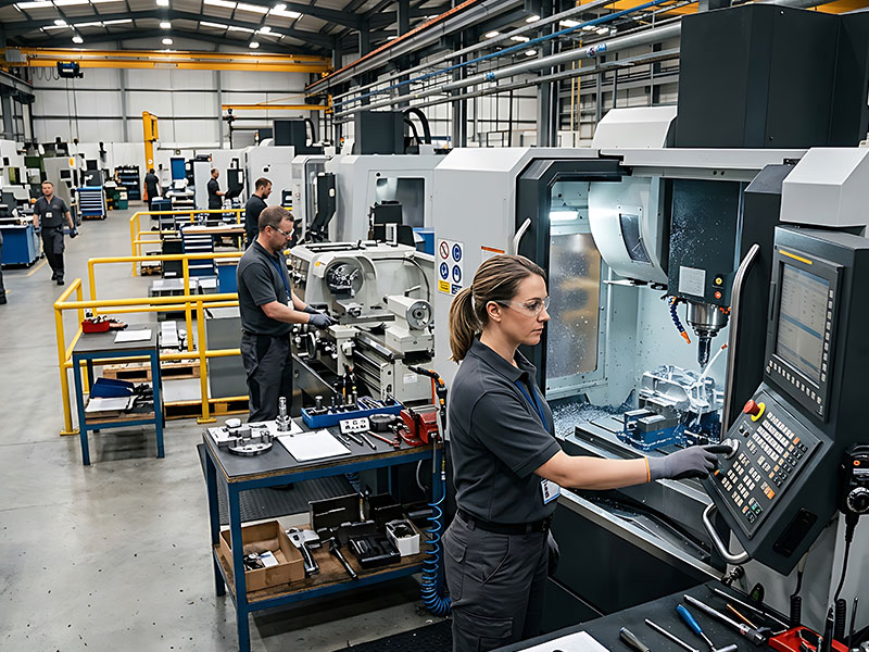 workers busy in a modern manufacturing facility